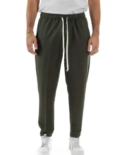 Pantaloni Uomo Pantalaccio Morbido Coulisse Viscosa Invernale Verde P6340A