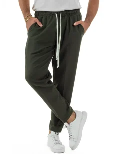 Pantaloni Uomo Pantalaccio Morbido Coulisse Viscosa Invernale Verde P6340A