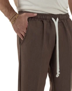 Pantaloni Uomo Pantalaccio Morbido Coulisse Viscosa Invernale Marrone P6341A