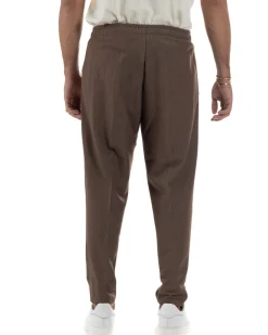 Pantaloni Uomo Pantalaccio Morbido Coulisse Viscosa Invernale Marrone P6341A