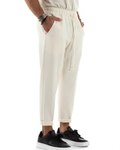 Pantaloni Uomo Pantalaccio Morbido Coulisse Viscosa Invernale Panna P6155A