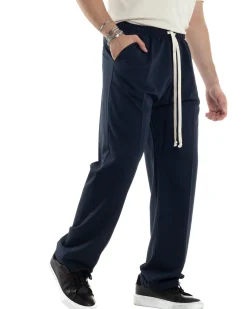 Pantaloni Uomo Pantalaccio Morbido Viscosa Baggy Fondo Largo Blu P6091A