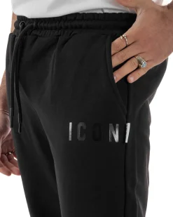 Pantaloni uomo pantalaccio tuta cotone logo basic nero ICON IUP003