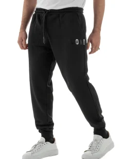 Pantaloni uomo pantalaccio tuta cotone logo basic nero ICON IUP003