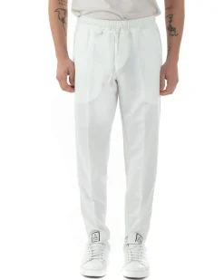 Pantaloni Uomo Pantalaccio Viscosa Morbido Regular Fit Bianco P6249A