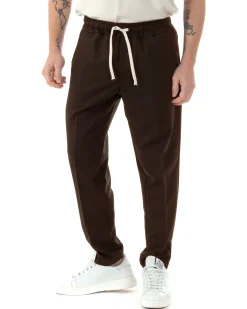 Pantaloni Uomo Pantalaccio Viscosa Morbido Regular Fit Coulisse Elastico Casual Tinta Unita Marrone GIOSAL-P6333A