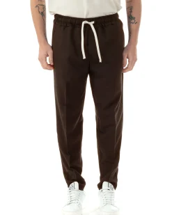 Pantaloni Uomo Pantalaccio Viscosa Morbido Regular Fit Coulisse Elastico Casual Tinta Unita Marrone GIOSAL-P6333A