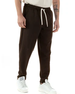 Pantaloni Uomo Pantalaccio Viscosa Morbido Regular Fit Coulisse Elastico Casual Tinta Unita Marrone GIOSAL-P6333A