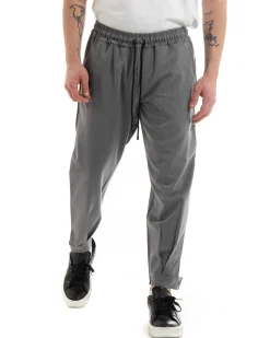 Pantaloni Uomo Pantalaccio Viscosa Jogger Con Tasche America Con Elastico Casual Tinta Unita Grigio GIOSAL-P5644A
