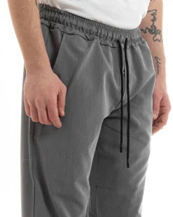 Pantaloni Uomo Pantalaccio Viscosa Jogger Con Tasche America Con Elastico Casual Tinta Unita Grigio GIOSAL-P5644A