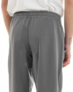 Pantaloni Uomo Pantalaccio Viscosa Jogger Con Tasche America Con Elastico Casual Tinta Unita Grigio GIOSAL-P5644A