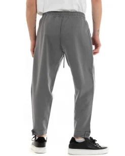 Pantaloni Uomo Pantalaccio Viscosa Jogger Con Tasche America Con Elastico Casual Tinta Unita Grigio GIOSAL-P5644A