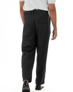 Pantaloni uomo sartoriali con pinces fondo largo nero GIOSAL-P6516A
