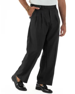 Pantaloni uomo sartoriali con pinces fondo largo nero GIOSAL-P6516A