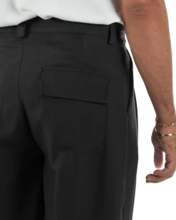 Pantaloni uomo sartoriali con pinces fondo largo nero GIOSAL-P6516A