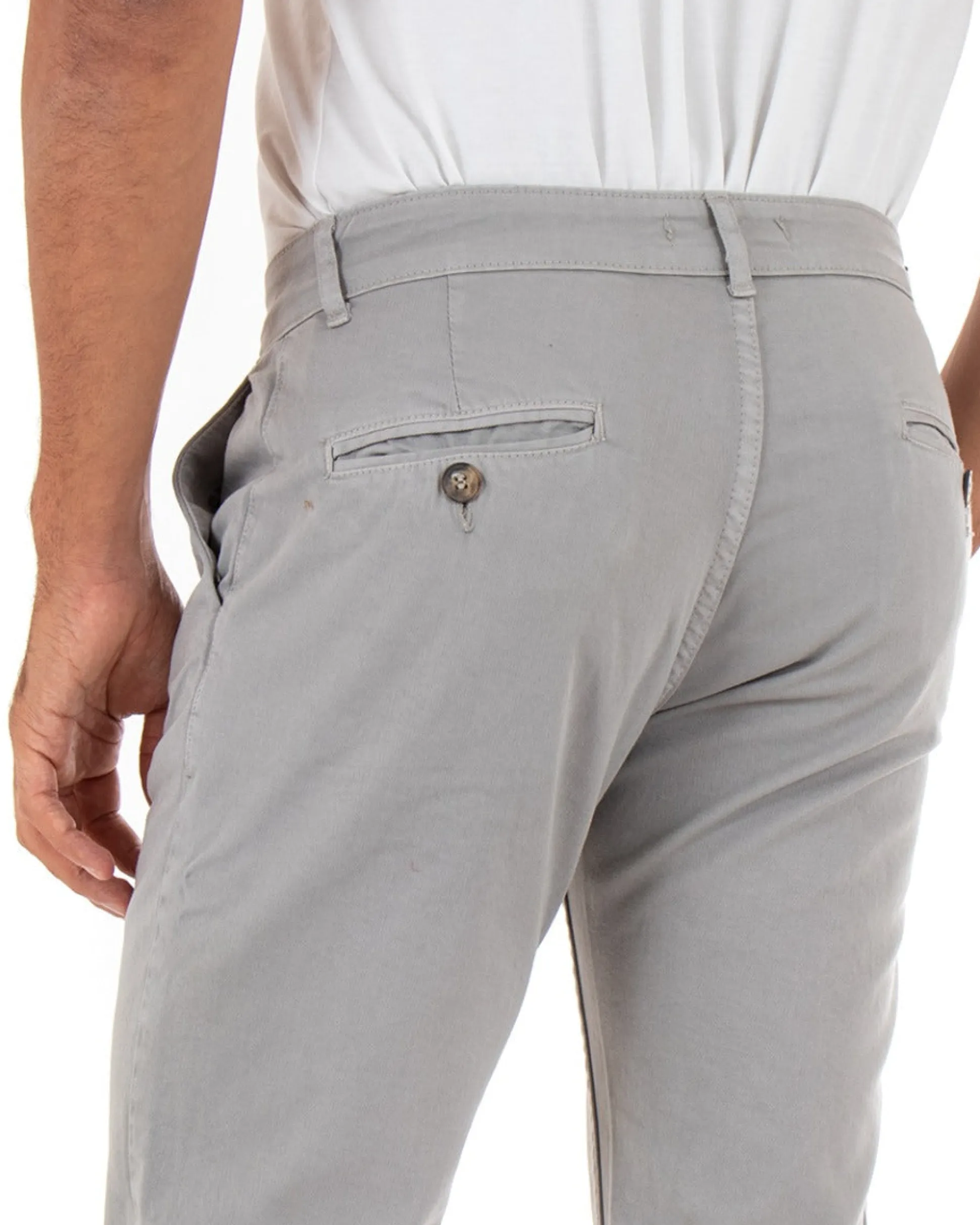 Pantaloni Uomo Slim Cotone Elastico Classico Tasche America Basic Grigio Chiaro GIOSAL-P5008A