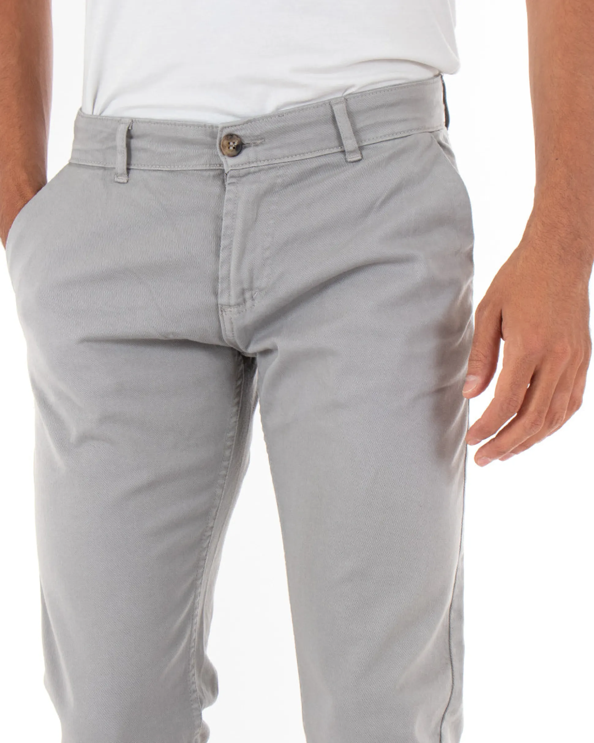 Pantaloni Uomo Slim Cotone Elastico Classico Tasche America Basic Grigio Chiaro GIOSAL-P5008A