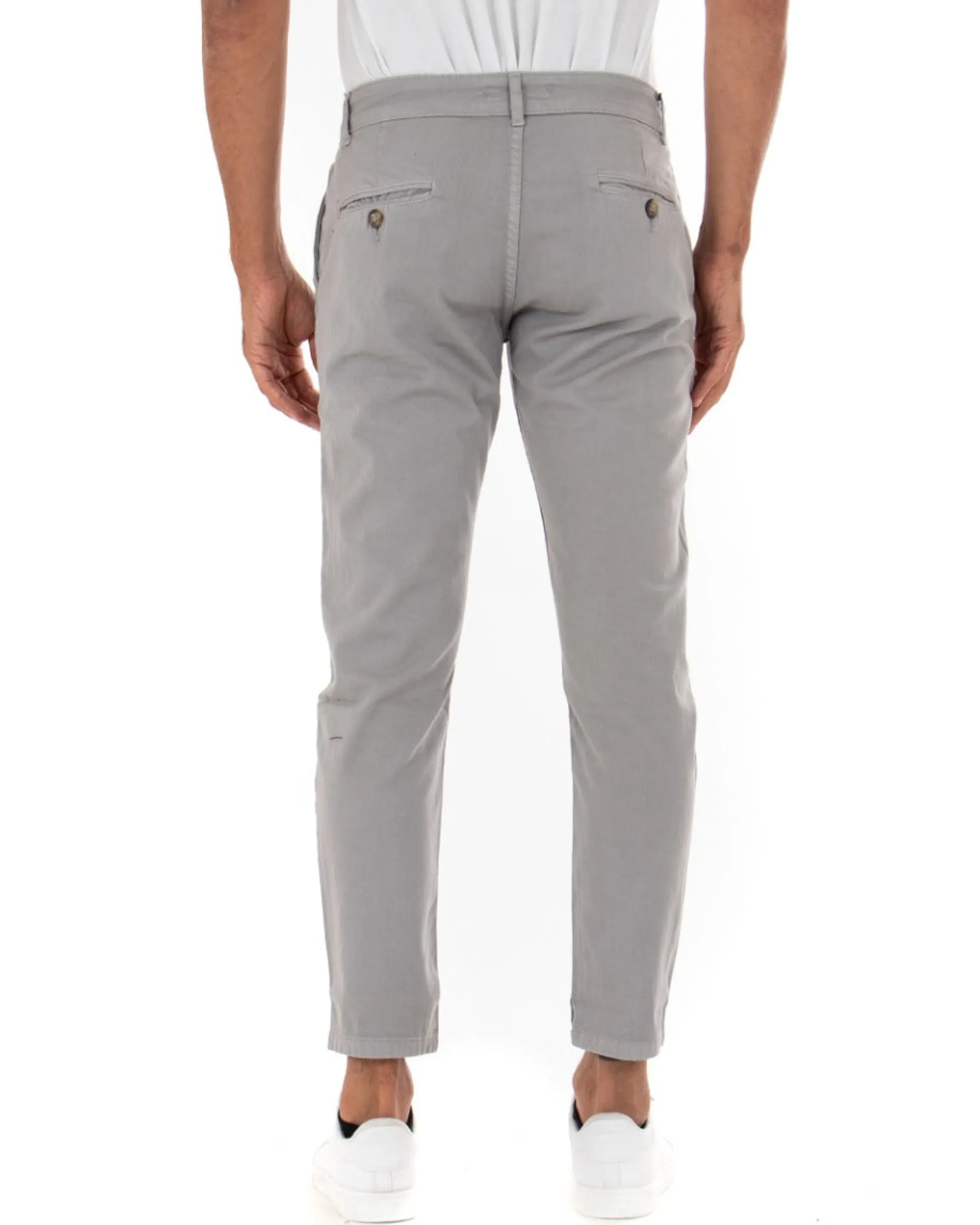Pantaloni Uomo Slim Cotone Elastico Classico Tasche America Basic Grigio Chiaro GIOSAL-P5008A
