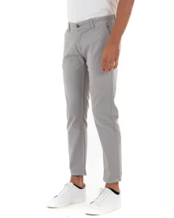 Pantaloni Uomo Slim Cotone Elastico Classico Tasche America Basic Grigio Chiaro GIOSAL-P5008A