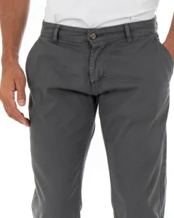 Pantaloni Uomo Slim Cotone Elastico Classico Tasche America Basic Grigio Scuro GIOSAL-P5001A