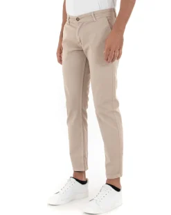 Pantaloni Uomo Slim Cotone Elastico Classico Tasche America Basic Beige GIOSAL-P5003A