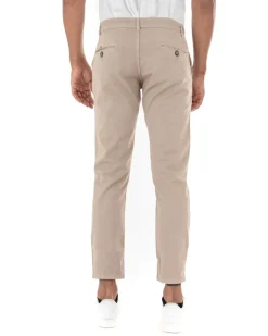 Pantaloni Uomo Slim Cotone Elastico Classico Tasche America Basic Beige GIOSAL-P5003A