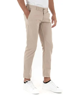 Pantaloni Uomo Slim Cotone Elastico Classico Tasche America Basic Beige GIOSAL-P5003A