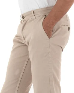 Pantaloni Uomo Slim Cotone Elastico Classico Tasche America Basic Beige GIOSAL-P5003A