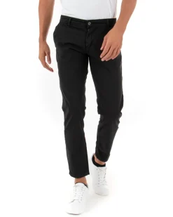 Pantaloni Uomo Slim Cotone Elastico Classico Tasche America Basic Nero GIOSAL-P5004A
