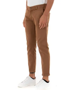 Pantaloni Uomo Slim Cotone Elastico Classico Tasche America Basic Camel GIOSAL-P5009A