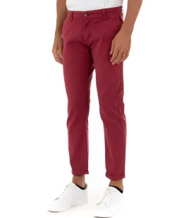 Pantaloni Uomo Slim Cotone Elastico Classico Tasche America Basic Bordeaux GIOSAL-P5006A