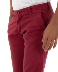 Pantaloni Uomo Slim Cotone Elastico Classico Tasche America Basic Bordeaux GIOSAL-P5006A