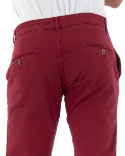 Pantaloni Uomo Slim Cotone Elastico Classico Tasche America Basic Bordeaux GIOSAL-P5006A