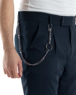 Pantaloni Uomo Tasca America Viscosa Abbottonatura Allungata Capri Casual Blu GIOSAL-P6059A