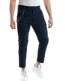 Pantaloni Uomo Tasca America Viscosa Abbottonatura Allungata Capri Casual Blu GIOSAL-P6059A
