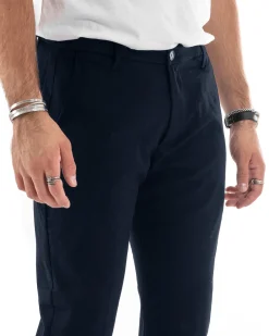 Pantaloni Uomo Tasca America Chinos Lungo Classico Slim Casual Tinta Unita Blu GIOSAL-P6164A