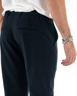 Pantaloni Uomo Tasca America Chinos Lungo Classico Slim Casual Tinta Unita Blu GIOSAL-P6164A