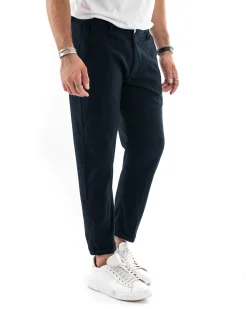 Pantaloni Uomo Tasca America Chinos Lungo Classico Slim Casual Tinta Unita Blu GIOSAL-P6164A