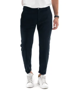 Pantaloni Uomo Tasca America Chinos Lungo Classico Slim Casual Tinta Unita Blu GIOSAL-P6164A
