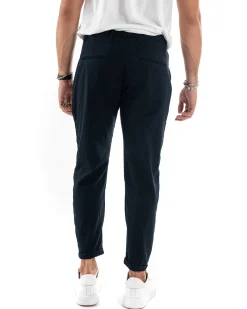 Pantaloni Uomo Tasca America Chinos Lungo Classico Slim Casual Tinta Unita Blu GIOSAL-P6164A