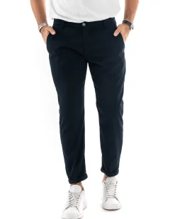 Pantaloni Uomo Tasca America Chinos Lungo Classico Slim Casual Tinta Unita Blu GIOSAL-P6164A