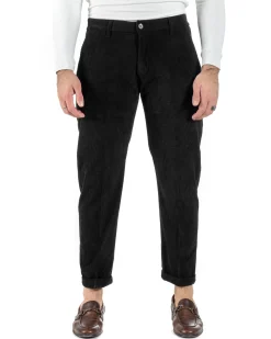 Pantaloni Uomo Tasca America Classico Velluto Costine Nero Casual GIOSAL-P6004A
