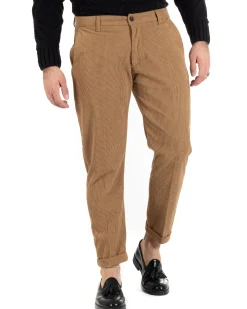 Pantaloni Uomo Tasca America Classico Velluto Costine Camel Casual GIOSAL-P6001A