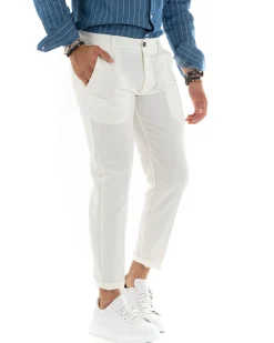 Pantaloni Uomo Tasca America Chinos Lungo Classico Slim Casual Tinta Unita Bianco GIOSAL-P6162A