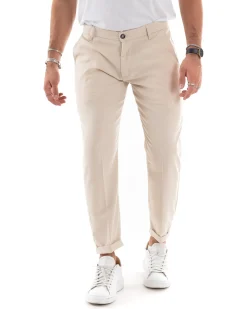 Pantaloni Uomo Tasca America Chinos Lungo Classico Slim Casual Tinta Unita Beige GIOSAL-P6165A