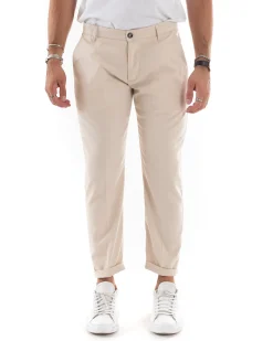 Pantaloni Uomo Tasca America Chinos Lungo Classico Slim Casual Tinta Unita Beige GIOSAL-P6165A