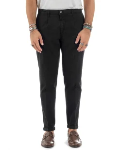 Pantaloni Uomo Tasca America Chinos Cotone Invernale Capri Basic Sartoriale Slim Fit Casual Nero GIOSAL-P6180A