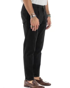 Pantaloni Uomo Tasca America Chinos Cotone Invernale Capri Basic Sartoriale Slim Fit Casual Nero GIOSAL-P6180A