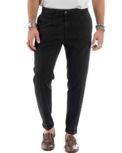 Pantaloni Uomo Tasca America Chinos Cotone Invernale Capri Basic Sartoriale Slim Fit Casual Nero GIOSAL-P6180A