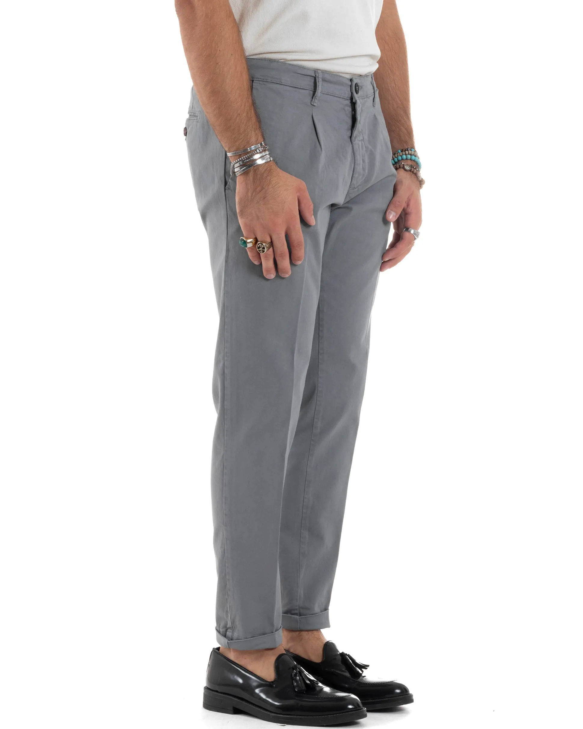 Pantaloni Uomo Tasca America Chinos Cotone Invernale Capri Basic Sartoriale Slim Fit Casual Grigio GIOSAL-P6182A